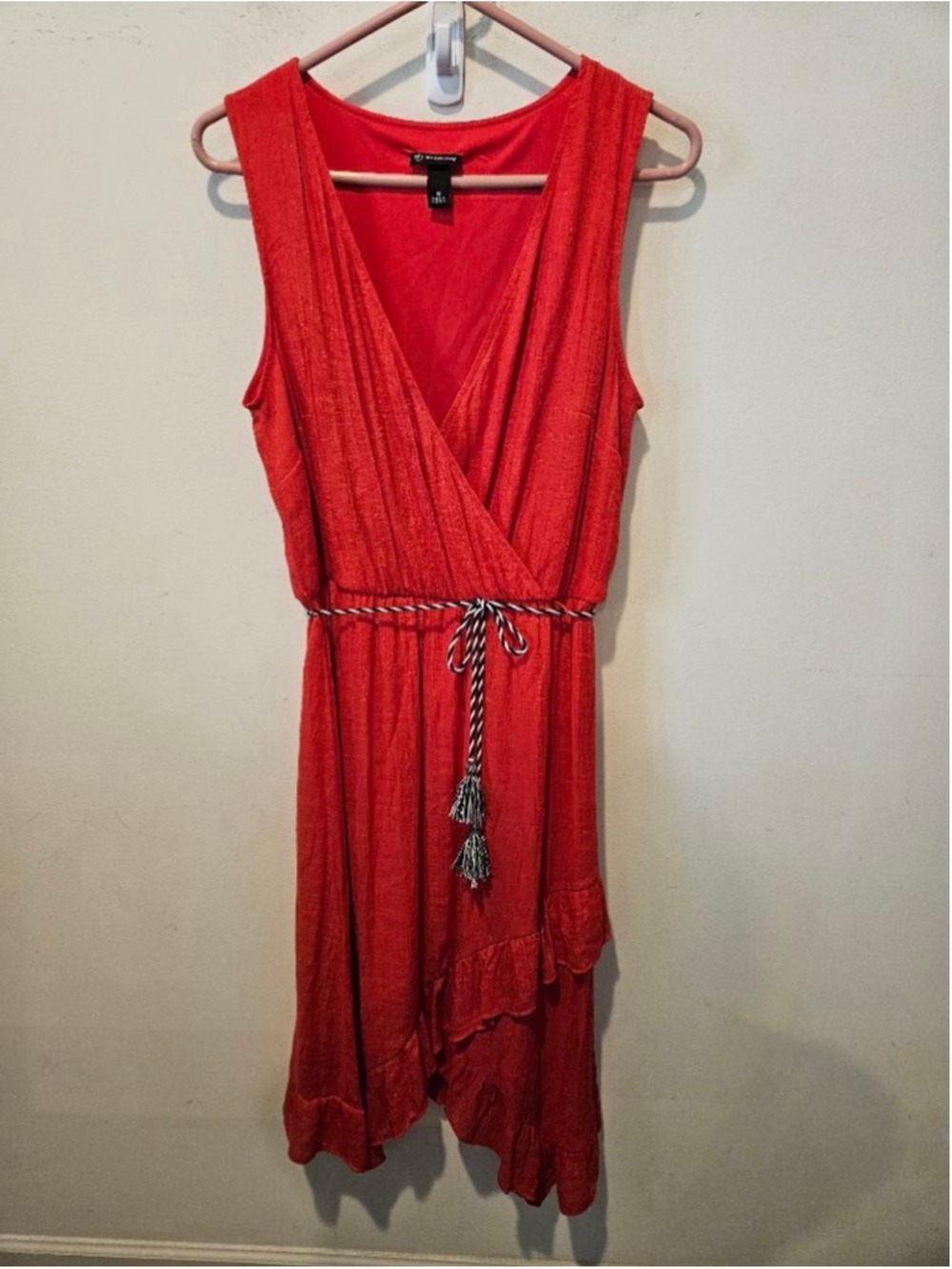 Women's NEW DIRECTIONS Red Asymmetrical Sleeveless Dress with Belt, Size M